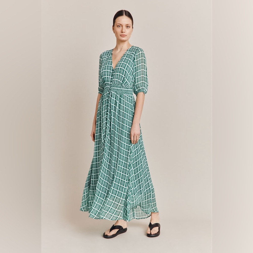 Ghost London Valentina Gingham Georgette Maxi Dress size medium